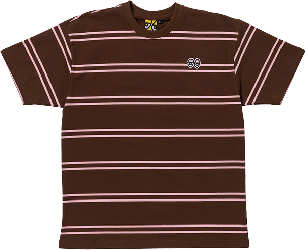 Krooked - Eyes Emb Stripe Ss Xl-brown/pink/blk/wht - Skateboard Tshirt