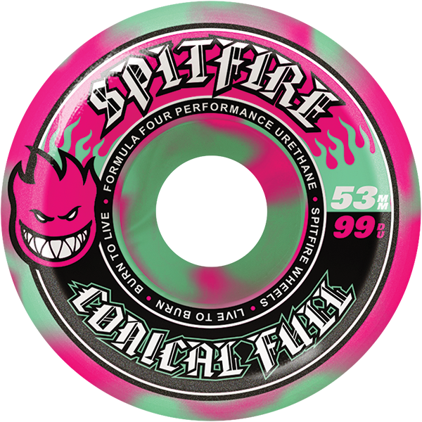 Spitfire - F4 99a Conical Full 53mm Pink/teal Swirl - Skateboard Wheels (Set Of Four)