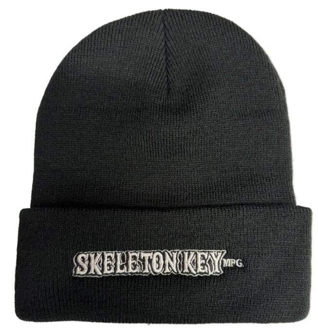 Skeleton Key Embroidered Heavyweight Cuff Beanie Black - Skateboard Beanie