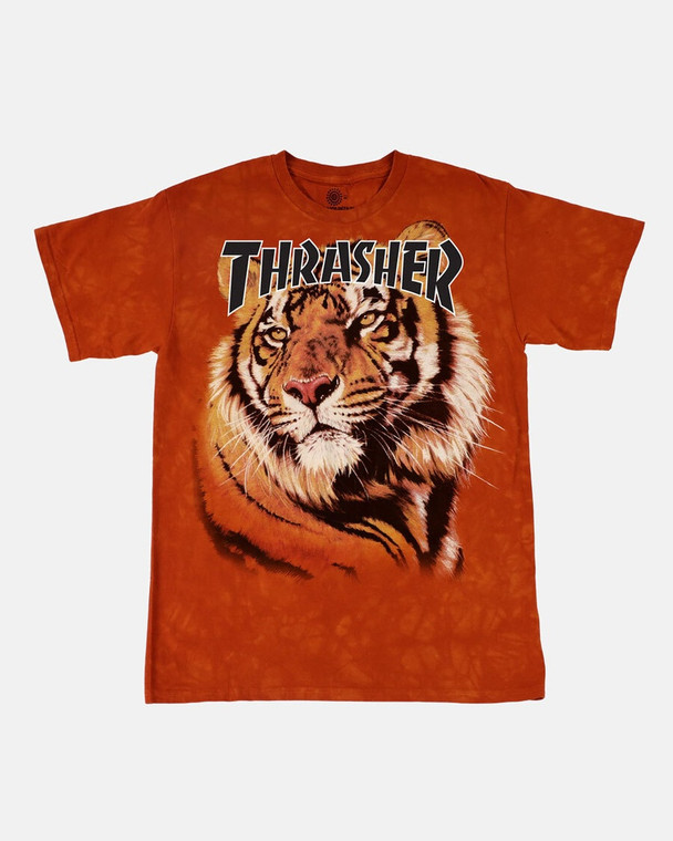Thrasher X Mountain Tiger Hand-dyed Orange Ss L - Skateboard Tshirt