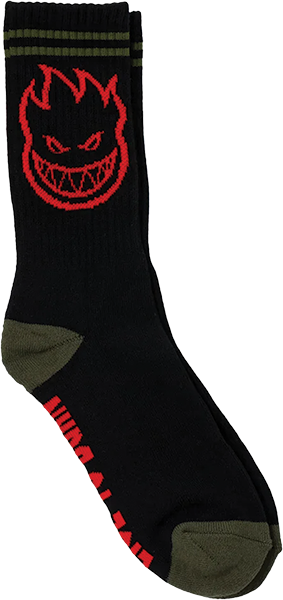 Sf Bighead Crew Sock Black/olive/red - Skateboard Socks