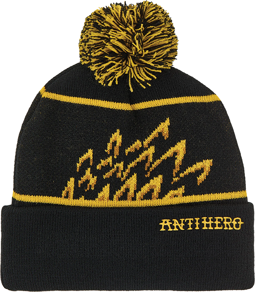 Ah Eagle Pom Beanie Black/yellow - Skateboard Beanie