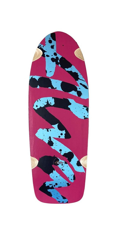 Alva Og Logo Pink/blue Metallic Black Splatter Shaped Wheel Wells Deck 10.5 X 30.5 - Skateboard Deck