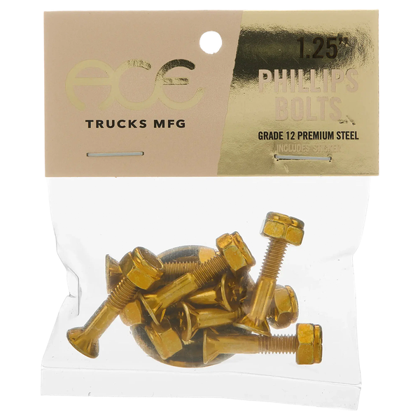 Ace Trucks - 1.25" Phillips Hardware Set Gold - Skateboard Hardware