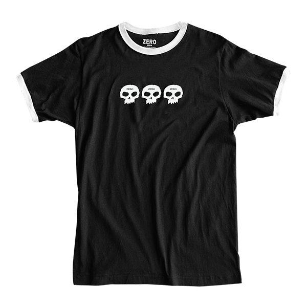 Zero - 3 Skull Ringer Ss M-blk/wht - Skateboard Tshirt