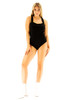 Vivian's Fashions - One Piece BodySuit, Black T Slash Panels Top