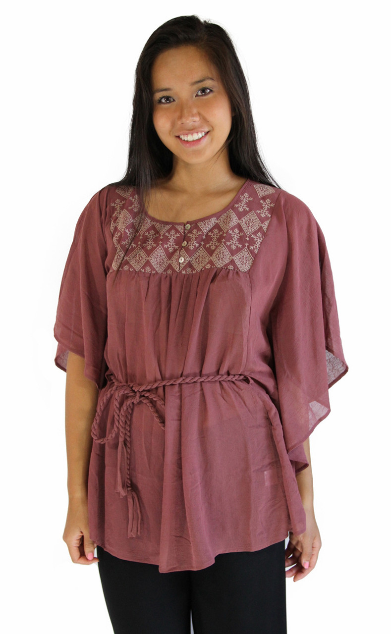 Top - Flowing Mauve Tunic with Rope Belt - VF-Sport