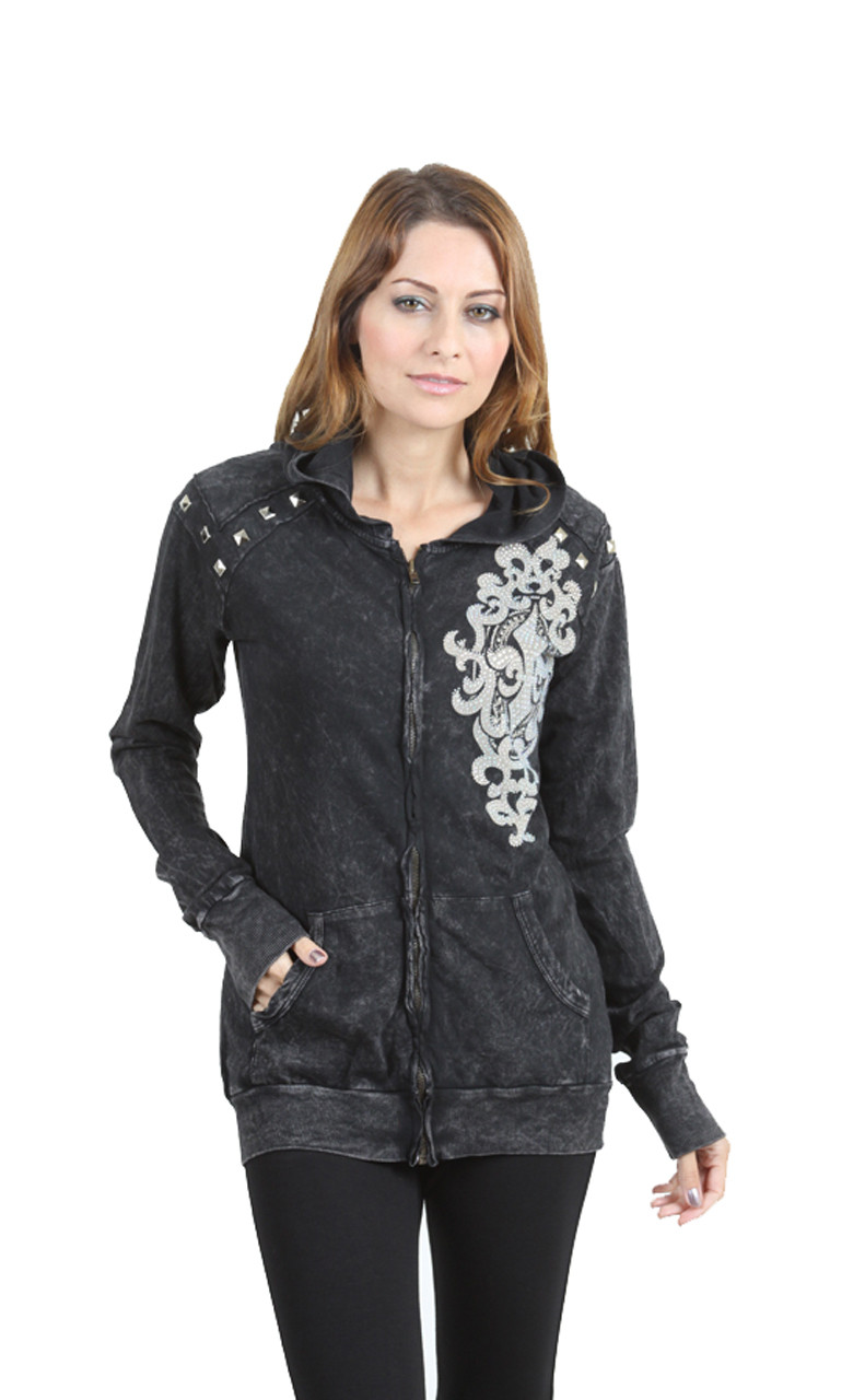 Top - Hoodie, Fleur de Lis print with Stud Details - VF-Sport