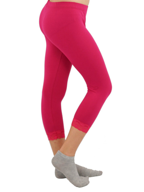 Vivian's Fashions Capri Leggings - Girls, Cotton (Magenta, X-Small