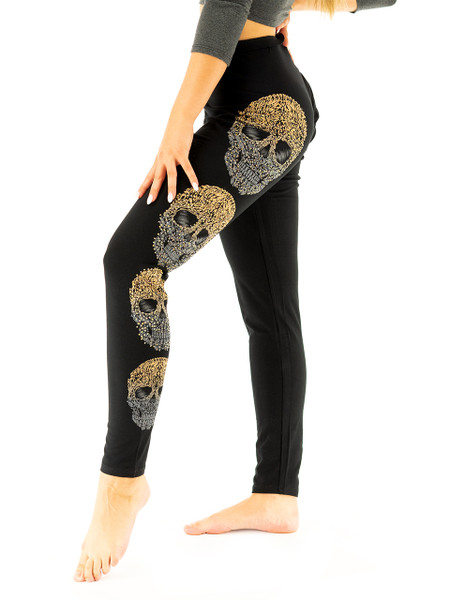 New Gold Marble Skull Leggings