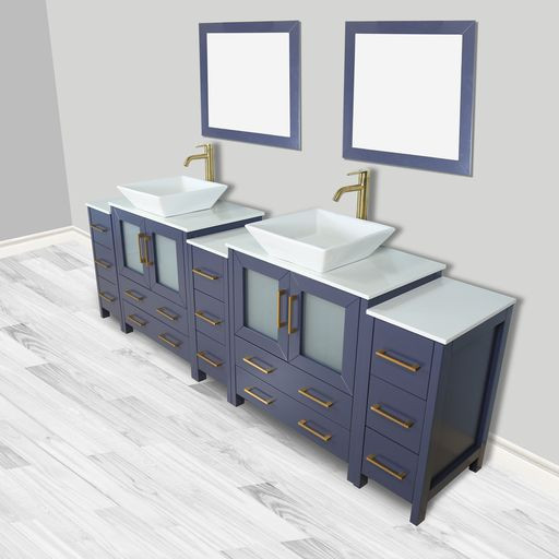 Vanity Art VA3130-96B 96 Inch Double Sink Bathroom Vanity Set With Engineered Marble Vanity Top ...