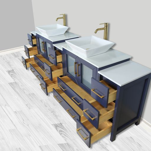Vanity Art VA3130-96B 96 Inch Double Sink Bathroom Vanity Set With Engineered Marble Vanity Top ...