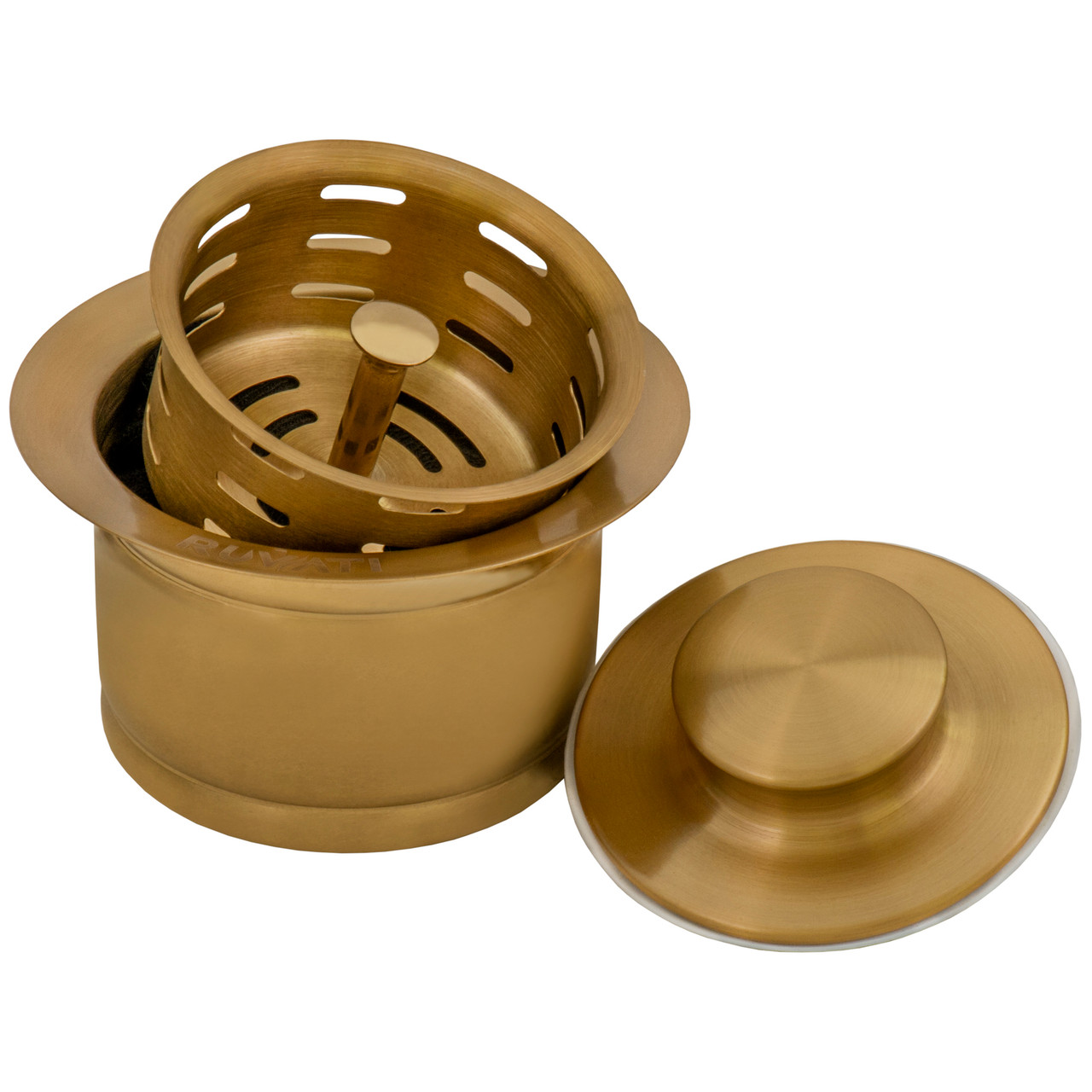 Ruvati Extended Garbage Disposal Flange with Deep Basket Strainer - Matte Gold Satin Brass - RVA1049GG