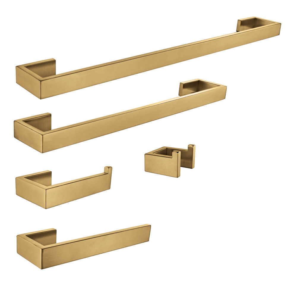 Lasdun BAHK6412478BB 5-Piece 18-Inch and 24-Inch Towel Bars Bathroom Accessory Set, Brushed Brass - Thumbnail 5