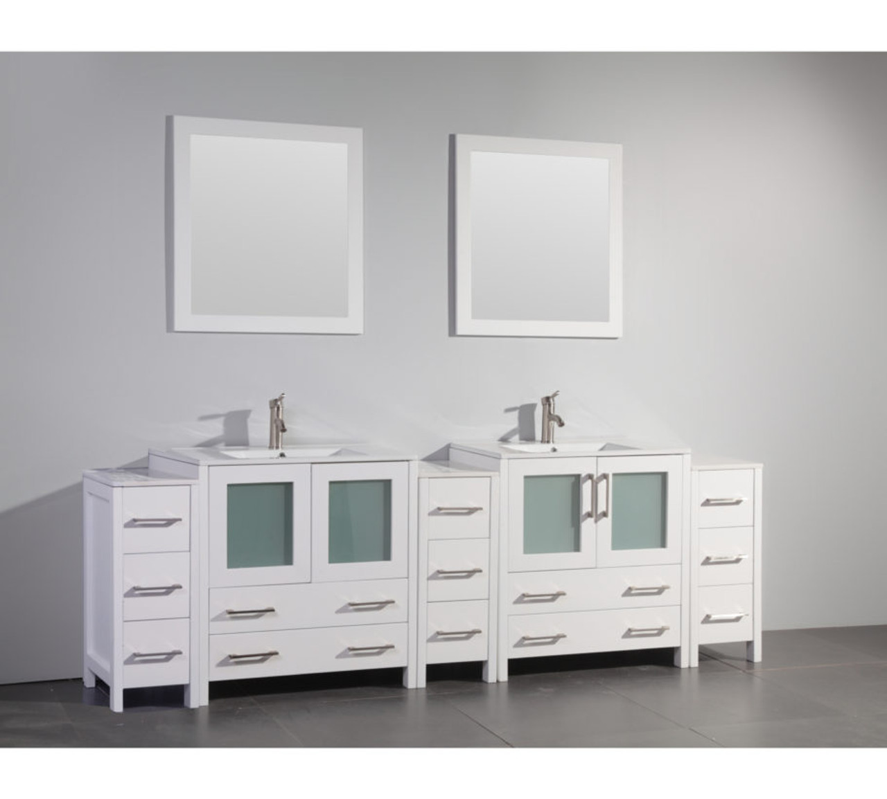 Vanity Art VA3036-96G Grey 96 Double Sink Bathroom Vanity Set with Ceramic Vanity Top