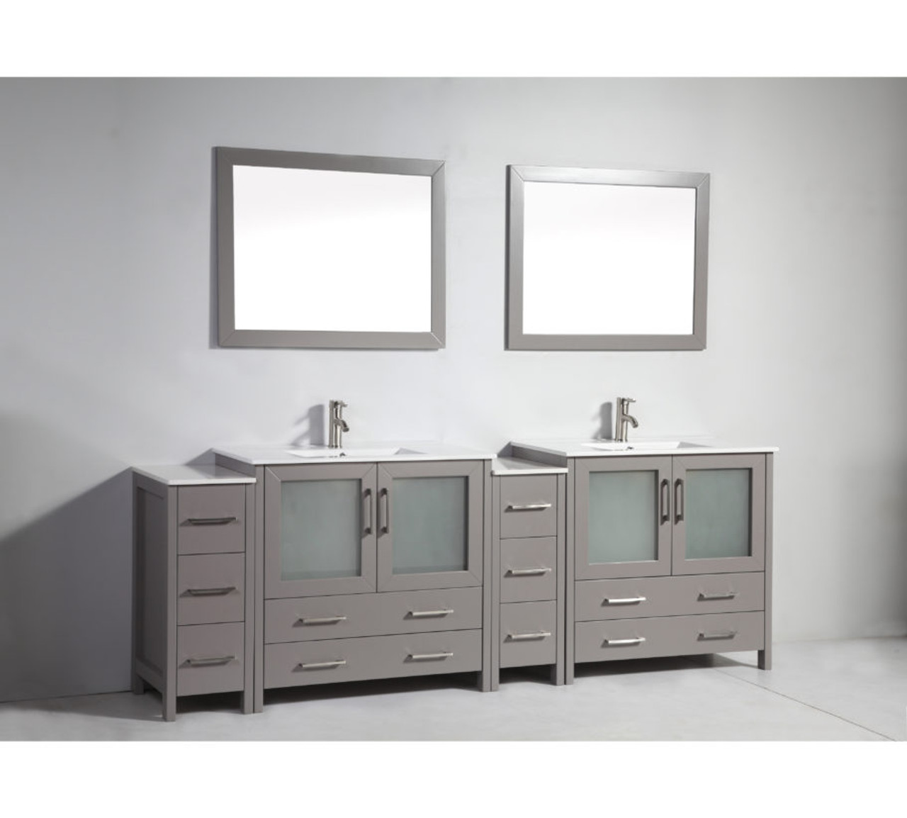 Vanity Art VA3036-96G Grey 96 Double Sink Bathroom Vanity Set with Ceramic Vanity Top