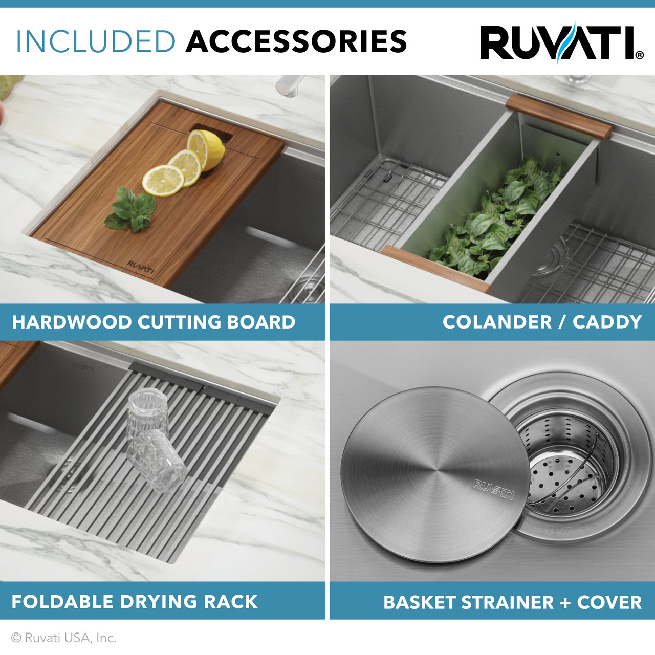 Ruvati 32-inch Workstation Ledge Undermount 16 Gauge Stainless Steel  Kitchen Sink Single Bowl RVH8300