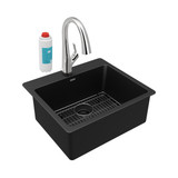 Elkay Quartz Classic 25" x 22" x 9-1/2", Single Bowl Drop-in Sink Kit with Filtered Faucet,  Black - ELG2522BK0FLC