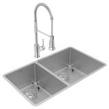 Elkay Crosstown 18 Gauge Stainless Steel 31-1/2" x 18-1/2" x 9", 40/60 Double Bowl Undermount Sink & Faucet Kit with Bottom Grid & Drain - ECTRU32179LTFBC