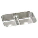 Elkay Lustertone Classic Stainless Steel 32-1/2" x 18-1/8" x 8", Equal Double Bowl Undermount Sink with Aqua Divide - EAQDUH3118