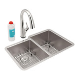 ELKAY  ELUH3120LTFLC Lustertone Iconix 18 Gauge Stainless Steel 31-1/4" x 20-1/2" x 9" Double Bowl Undermount Sink Kit with Filtered Faucet