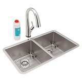 Elkay Lustertone Iconix 16 Gauge Stainless Steel 32-3/4" x 19-1/2" x 9" Double Bowl Undermount Sink Kit with Filtered Faucet with Perfect Drain - ELUHH3118TPDFLC