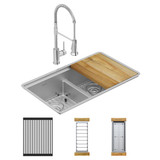 Elkay Crosstown 18 Gauge Workstation Stainless Steel, 31-1/2" x 18-1/2" x 9" Equal Double Bowl Undermount Sink & Faucet Kit with Aqua Divide - ECTRUA31169TFCW