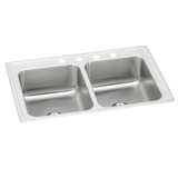 Elkay Lustertone Classic Stainless Steel 33" x 21-1/4" x 7-7/8", 0-Hole Equal Double Bowl Drop-in Sink w/ Perfect Drain - LR3321PD0