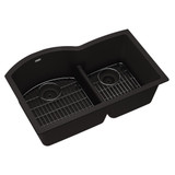 Elkay Quartz Classic 33" x 22" x 10", Offset 60/40 Double Bowl Undermount Sink Kit with Aqua Divide, Black - ELGHU3322RBK0C