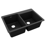 Elkay Quartz Classic 33" x 22" x 9-1/2", Offset Double Bowl Drop-in Sink, Black - ELG250RBK0