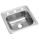 Elkay Dayton Stainless Steel 15" x 15" x 5-3/16", 3-Hole Single Bowl Drop-in Bar Sink with 2" Drain Opening - D115153