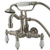 Kingston Brass 3-3/8" Wall Mount Clawfoot Tub Filler Faucet with Hand Shower - Brushed Nickel CC1011T8