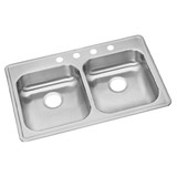 ELKAY  GE233221 Dayton Stainless Steel 33" x 22" x 5-3/8", 1-Hole Equal Double Bowl Drop-in Sink