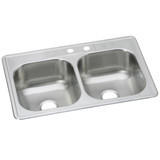 ELKAY  DSE23322MR2 Dayton Stainless Steel 33" x 22" x 8-1/16", MR2-Hole Equal Double Bowl Drop-in Sink