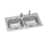 Elkay Dayton Stainless Steel 33" x 22" x 7-1/16", 4-Hole Equal Double Bowl Drop-in Sink and Faucet Kit - DD233224DF