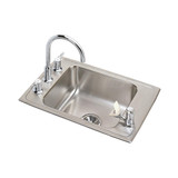 Elkay Lustertone Classic Stainless Steel 25" x 17" x 6", 4-Hole Single Bowl Drop-in Classroom ADA Sink+Faucet/Bubbler Kit - DRKAD251760C