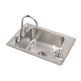 Elkay Lustertone Classic Stainless Steel 25" x 17" x 7-5/8", 4-Hole Single Bowl Drop-in Classroom Sink + Faucet/Bubbler Kit - DRKR2517C