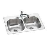 ELKAY  DSE233223DFBG Dayton Stainless Steel 33" x 22" x 8-1/16", 3-Hole Equal Double Bowl Drop-in Sink and Faucet Kit