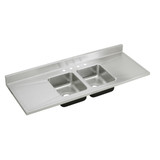 Elkay Lustertone Classic Stainless Steel 66" x 25" x 7-1/2", 0-Hole Equal Double Bowl Sink Top with Drainboard - D66290