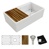 Elkay Fireclay 33" x 18-13/16" x 9-5/8" Single Bowl Farmhouse Workstation Sink Kit, White - SWUF13320CBWH