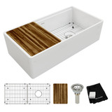 Elkay Fireclay 36" x 18-13/16" x 9-5/8" Single Bowl Farmhouse Workstation Sink Kit, White - SWUF13620CBWH