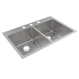 ELKAY  ECTSR33229TBG3 Crosstown 18 Gauge Stainless Steel 33" x 22" x 9", 3-Hole Equal Double Bowl Undermount or Drop-in Sink Kit