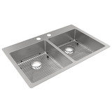 Elkay Crosstown 18 Gauge Stainless Steel 33" x 22" x 6", 2-Hole Equal Double Bowl Undermount or Drop-in ADA Sink Kit - ECTSRAD33226TBG2