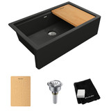 Elkay Quartz Luxe 35-7/8 x 21-9/16 x 9 Single Bowl 10" Apron Farmhouse Workstation Sink with Perfect Drain, Charcoal - ELXUFP362010CH0