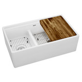 Elkay Fireclay 33" x 19-15/16" x 9-3/16" 60/40 Double Bowl Farmhouse Workstation Sink Kit with Aqua Divide,  White - F23320CBWHC