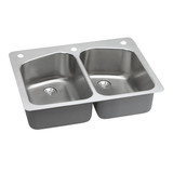 ELKAY  LKHSR33229PD2L Lustertone Classic Stainless Steel 33" x 22" x 9", 2L-Hole Equal Double Bowl Undermount or Drop-in Sink with Perfect Drain