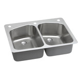 Elkay Lustertone Classic Stainless Steel 33" x 22" x 9", 2R-Hole Equal Double Bowl Undermount or Drop-in Sink with Perfect Drain - LKHSR33229PD2R