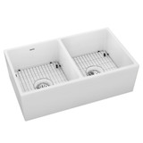 Elkay Fireclay 33" x 19-15/16" x 9", Equal Double Bowl Farmhouse Sink Kit,  White - SWUF32189WHC