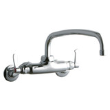 Elkay Foodservice 3-8" Adjustable Centers Wall Mount Faucet w/12" Arc Tube Spout 2in Lever Handles 2in Inlet -Chrome - LK945AT12L2T