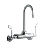 Elkay Foodservice 3-8" Adjustable Centers Wall Mount Faucet w/5" Gooseneck Spout 4" Wristblade Handles 2in Inlet - LK945GN05T4T